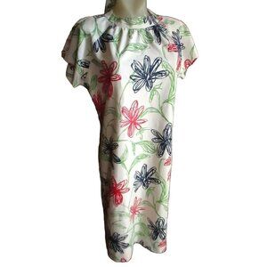 sz 10 True Vtg 70s Dress Acetate Polyester White Printed FLOWER Relic Thin